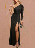 Alisha Sheath/Column One Shoulder Floor-Length Lace Jersey Evening Dress With Pleated UKP0021265