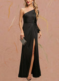 Alisha Sheath/Column One Shoulder Floor-Length Lace Jersey Evening Dress With Pleated UKP0021265