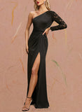 Alisha Sheath/Column One Shoulder Floor-Length Lace Jersey Evening Dress With Pleated UKP0021265