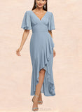 Yamilet Trumpet/Mermaid V-Neck Asymmetrical Chiffon Cocktail Dress With Cascading Ruffles UKP0021270