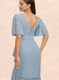 Yamilet Trumpet/Mermaid V-Neck Asymmetrical Chiffon Cocktail Dress With Cascading Ruffles UKP0021270