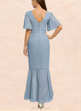 Yamilet Trumpet/Mermaid V-Neck Asymmetrical Chiffon Cocktail Dress With Cascading Ruffles UKP0021270