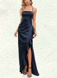 Cherish Sheath/Column Straight Floor-Length Silky Satin Prom Dresses UKP0021271