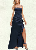 Cherish Sheath/Column Straight Floor-Length Silky Satin Prom Dresses UKP0021271