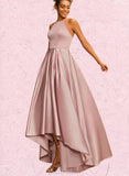 Marlee A-line High Neck Asymmetrical Satin Prom Dresses UKP0021272