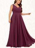 Mya A-line V-Neck Floor-Length Chiffon Evening Dress With Pleated UKP0021274