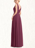 Mya A-line V-Neck Floor-Length Chiffon Evening Dress With Pleated UKP0021274