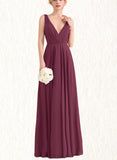 Mya A-line V-Neck Floor-Length Chiffon Evening Dress With Pleated UKP0021274