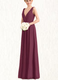 Mya A-line V-Neck Floor-Length Chiffon Evening Dress With Pleated UKP0021274