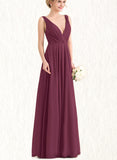 Mya A-line V-Neck Floor-Length Chiffon Evening Dress With Pleated UKP0021274