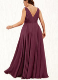 Mya A-line V-Neck Floor-Length Chiffon Evening Dress With Pleated UKP0021274