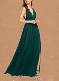 Saniyah A-line V-Neck Floor-Length Chiffon Evening Dress With Pleated UKP0021275