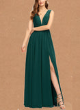 Saniyah A-line V-Neck Floor-Length Chiffon Evening Dress With Pleated UKP0021275