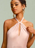 Casey Sheath/Column Halter Floor-Length Silky Satin Prom Dresses With Bow UKP0021276