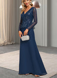 Valery Sheath/Column V-Neck Floor-Length Chiffon Sequin Evening Dress UKP0021286