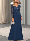 Valery Sheath/Column V-Neck Floor-Length Chiffon Sequin Evening Dress UKP0021286