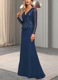 Valery Sheath/Column V-Neck Floor-Length Chiffon Sequin Evening Dress UKP0021286