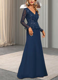 Valery Sheath/Column V-Neck Floor-Length Chiffon Sequin Evening Dress UKP0021286