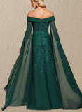 Mollie Sheath/Column Off the Shoulder Floor-Length Chiffon Lace Evening Dress With Pleated Sequins UKP0021287