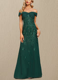 Mollie Sheath/Column Off the Shoulder Floor-Length Chiffon Lace Evening Dress With Pleated Sequins UKP0021287