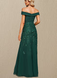 Mollie Sheath/Column Off the Shoulder Floor-Length Chiffon Lace Evening Dress With Pleated Sequins UKP0021287