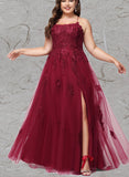 Paige A-line Square Floor-Length Lace Tulle Prom Dresses With Sequins UKP0021292