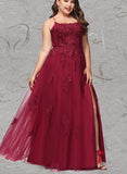 Paige A-line Square Floor-Length Lace Tulle Prom Dresses With Sequins UKP0021292