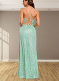 Frederica Sheath/Column V-Neck Floor-Length Sequin Prom Dresses With Sequins UKP0021294