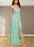 Frederica Sheath/Column V-Neck Floor-Length Sequin Prom Dresses With Sequins UKP0021294