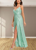 Frederica Sheath/Column V-Neck Floor-Length Sequin Prom Dresses With Sequins UKP0021294