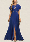 Giovanna A-line Scoop Illusion Floor-Length Chiffon Evening Dress With Appliques Lace Sequins UKP0021295