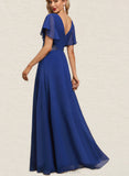 Giovanna A-line Scoop Illusion Floor-Length Chiffon Evening Dress With Appliques Lace Sequins UKP0021295