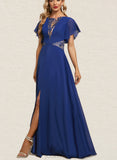 Giovanna A-line Scoop Illusion Floor-Length Chiffon Evening Dress With Appliques Lace Sequins UKP0021295