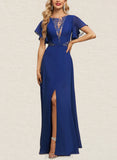 Giovanna A-line Scoop Illusion Floor-Length Chiffon Evening Dress With Appliques Lace Sequins UKP0021295