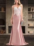 Kali Trumpet/Mermaid Sweetheart Sweep Train Lace Satin Prom Dresses UKP0021297