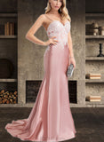 Kali Trumpet/Mermaid Sweetheart Sweep Train Lace Satin Prom Dresses UKP0021297