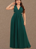 Daniela A-line V-Neck Floor-Length Chiffon Evening Dress With Pleated UKP0021298