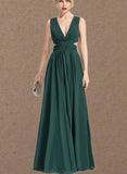 Daniela A-line V-Neck Floor-Length Chiffon Evening Dress With Pleated UKP0021298