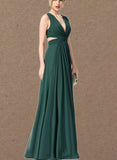 Daniela A-line V-Neck Floor-Length Chiffon Evening Dress With Pleated UKP0021298