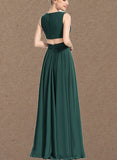 Daniela A-line V-Neck Floor-Length Chiffon Evening Dress With Pleated UKP0021298