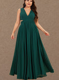 Daniela A-line V-Neck Floor-Length Chiffon Evening Dress With Pleated UKP0021298