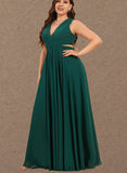 Daniela A-line V-Neck Floor-Length Chiffon Evening Dress With Pleated UKP0021298