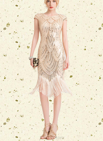 Marina Sheath/Column Scoop Knee-Length Sequin Cocktail Dress UKP0021299