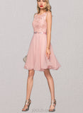 Taniya A-line Scoop Knee-Length Charmeuse Chiffon Lace Cocktail Dress With Beading Sequins UKP0021300