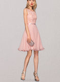 Taniya A-line Scoop Knee-Length Charmeuse Chiffon Lace Cocktail Dress With Beading Sequins UKP0021300