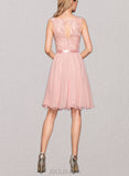 Taniya A-line Scoop Knee-Length Charmeuse Chiffon Lace Cocktail Dress With Beading Sequins UKP0021300