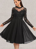 Makenzie A-line Scoop Knee-Length Chiffon Lace Cocktail Dress With Sequins UKP0021305