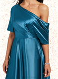 Tamia A-line One Shoulder Knee-Length Silky Satin Cocktail Dress UKP0021306