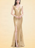 Kirsten Trumpet/Mermaid V-Neck Floor-Length Sequin Evening Dress UKP0021308