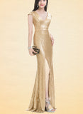 Kirsten Trumpet/Mermaid V-Neck Floor-Length Sequin Evening Dress UKP0021308